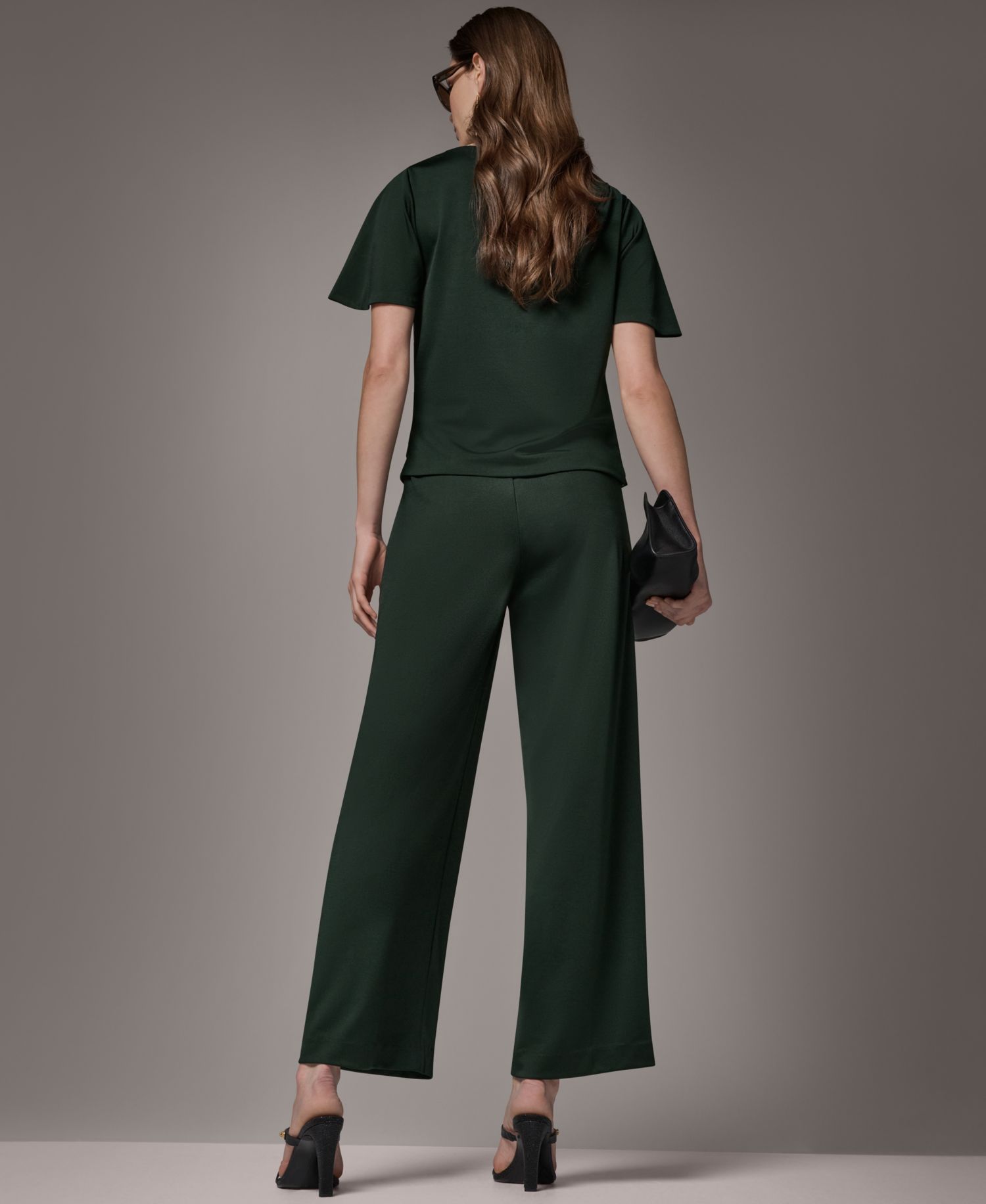 Women's Ruched Side Short-Sleeve Top & Wide-Leg Pull-On Pants