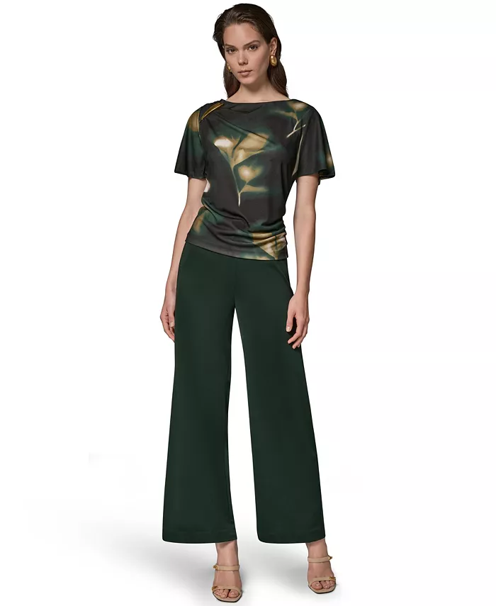 Women's Printed Jersey Boat Neck Top - thumbnail 2