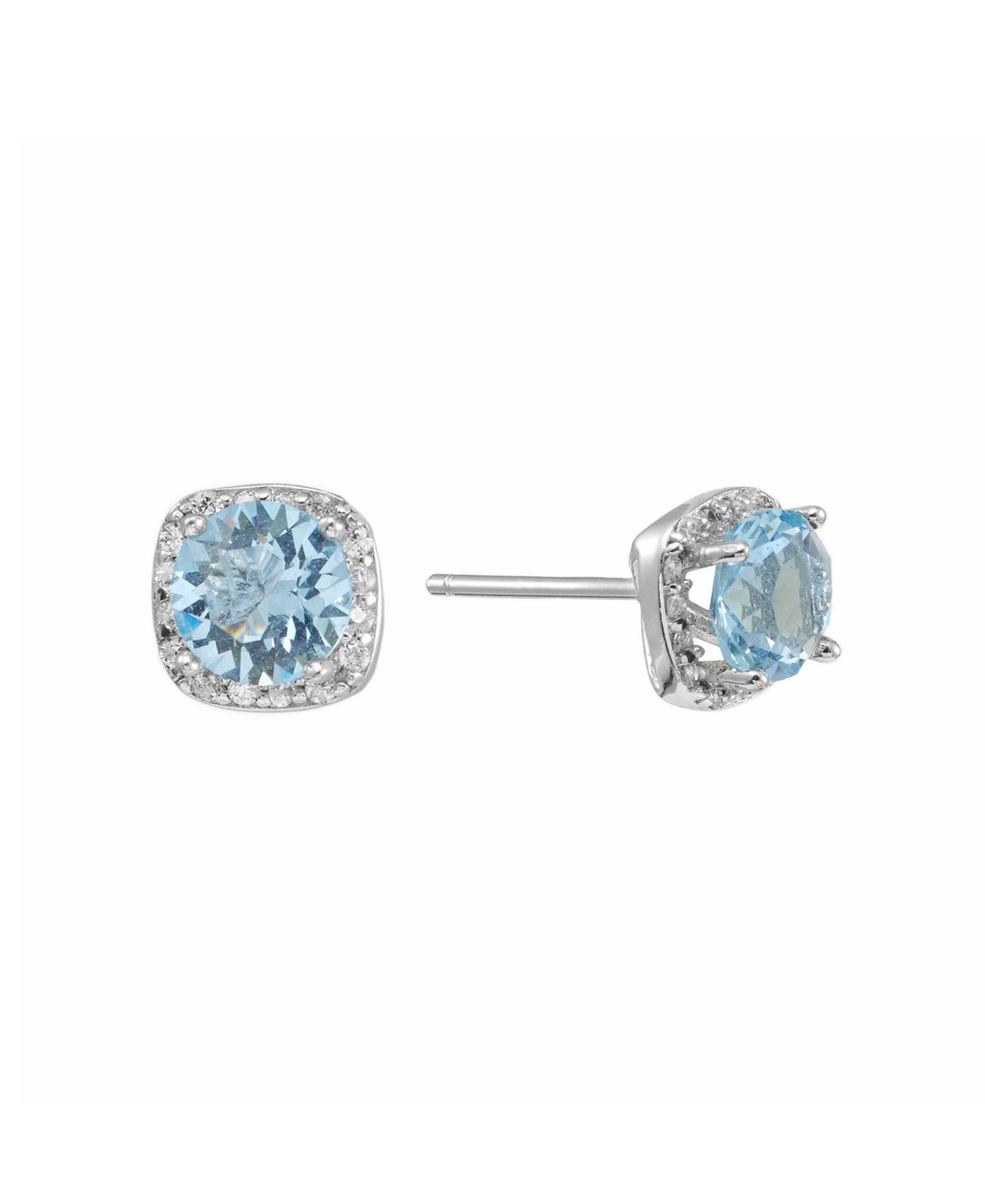Sterling Silver 6mm Round Crystal with Cubic Zirconia Halo Stud Earrings
