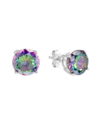 Sterling Silver 8mm Mystic Cubic Zirconia Basket Stud Earrings