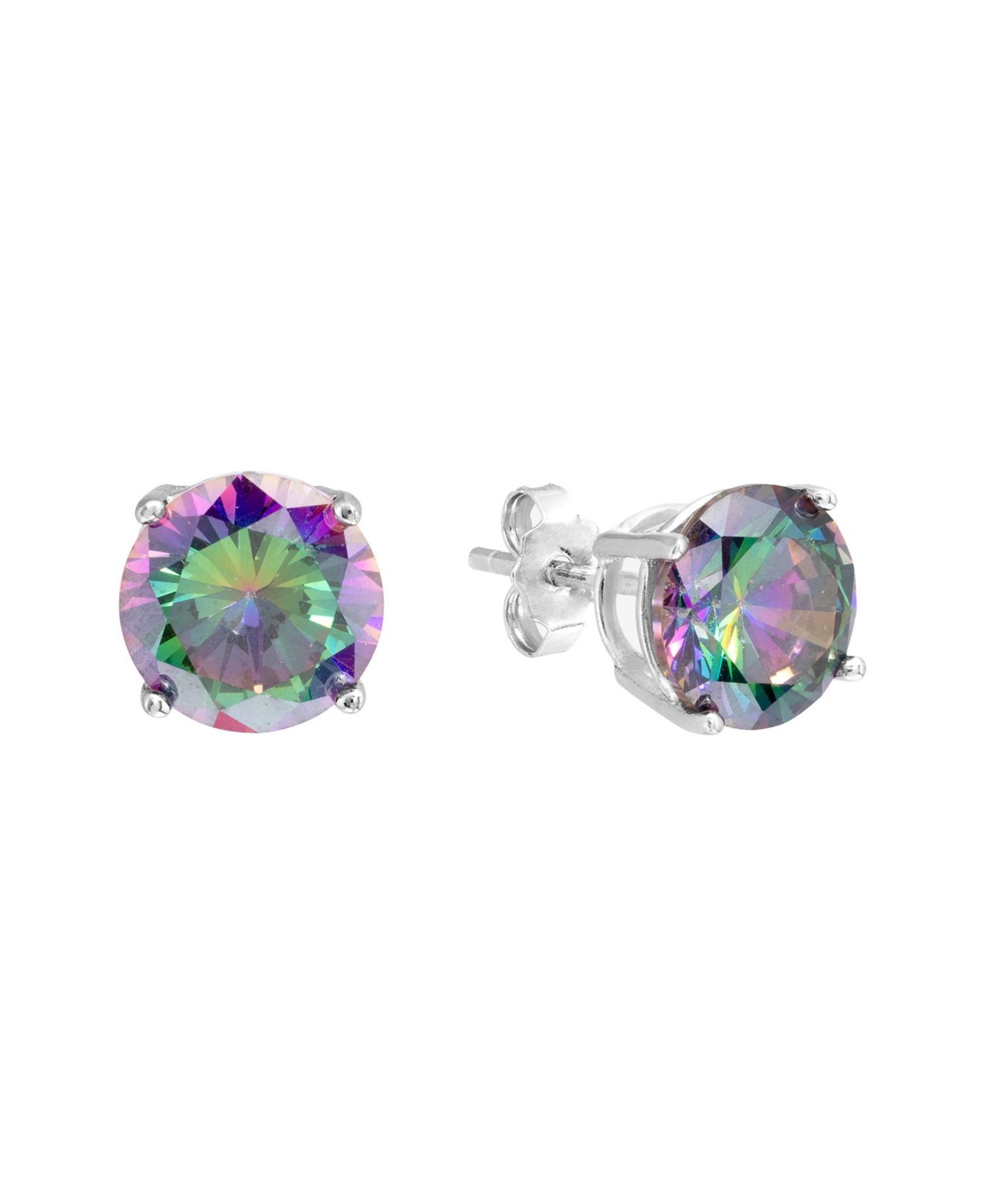 Sterling Silver 8mm Mystic Cubic Zirconia Basket Stud Earrings