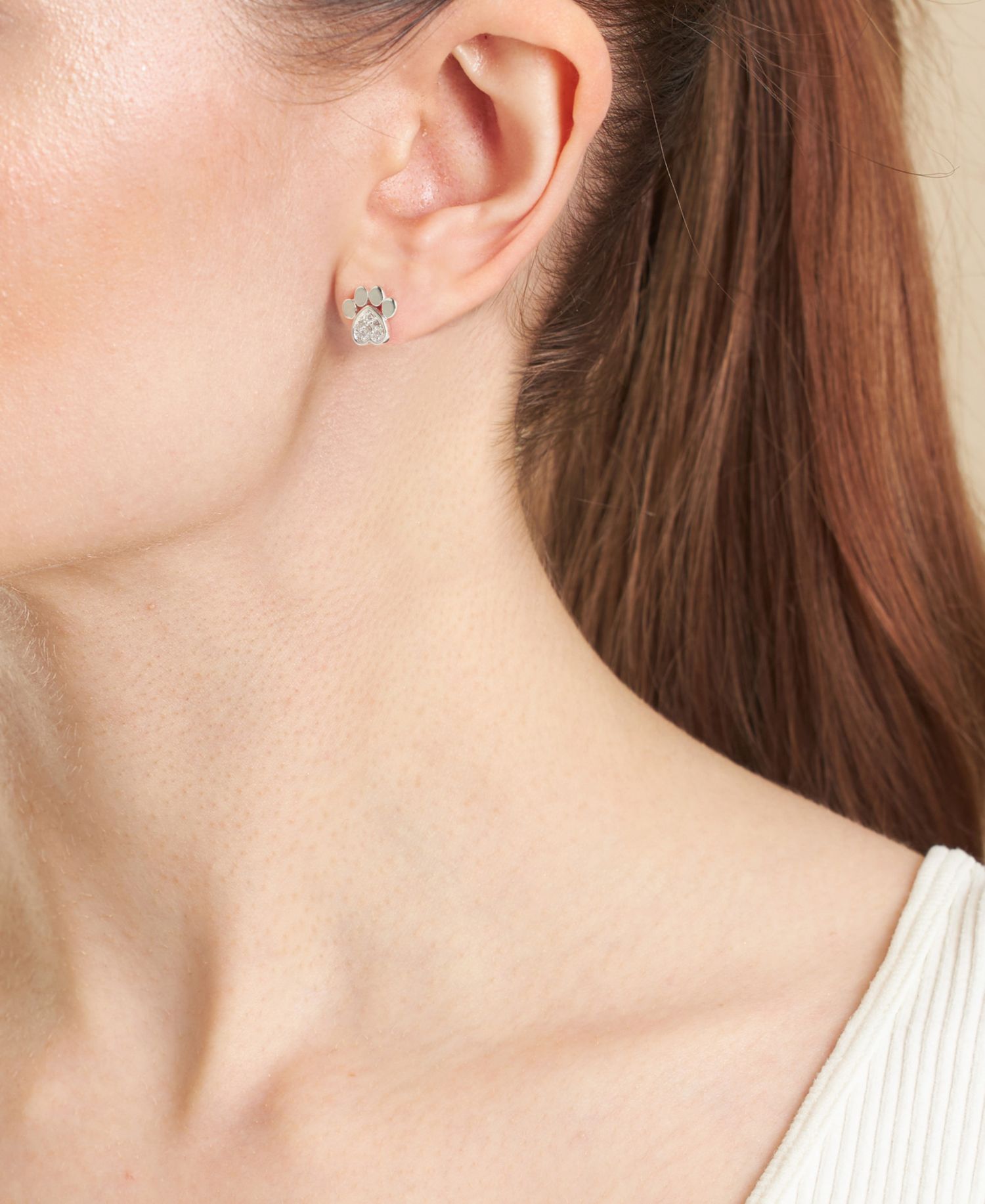 Sterling Silver Cubic Zirconia Pave Dog Paw Stud Earrings