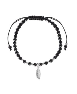 Feather Charm Stone Beaded Rope Bracelet