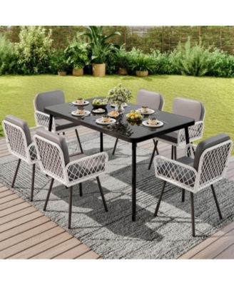 Set of 2 Modern Outdoor Armchairs - Heavy-Duty Metal Patio Chairs with Woven Textilene for Yard, Poolside