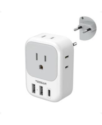 European Travel Plug Adapter USB C, Type C Power Adapter with 4 AC Outlets and 3 USB Ports for France Germany Spain Italy Iceland
