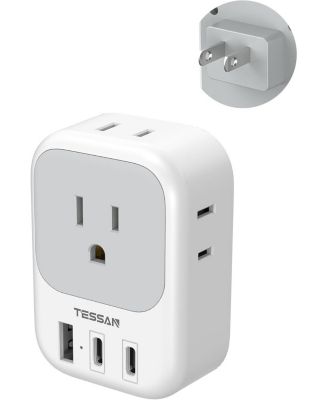 TESSAN - 2 Prong to 3 Prong Outlet Adapter US to Japan Plug Adapter with 4 Outlets 3 USB (2 USB-C),Outlet Converter US to Japan China Mexico Philippines
