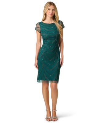 adrianna papell beaded cap sleeve sheath dress Women's Cap-Sleeve - Gem Green Size:US 4 / AU 8 / Small or special occasions that DEFAULT_COLOR:T Short knit dress Blue