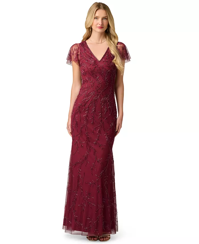 Women's V-Neck Bead Mesh Dress