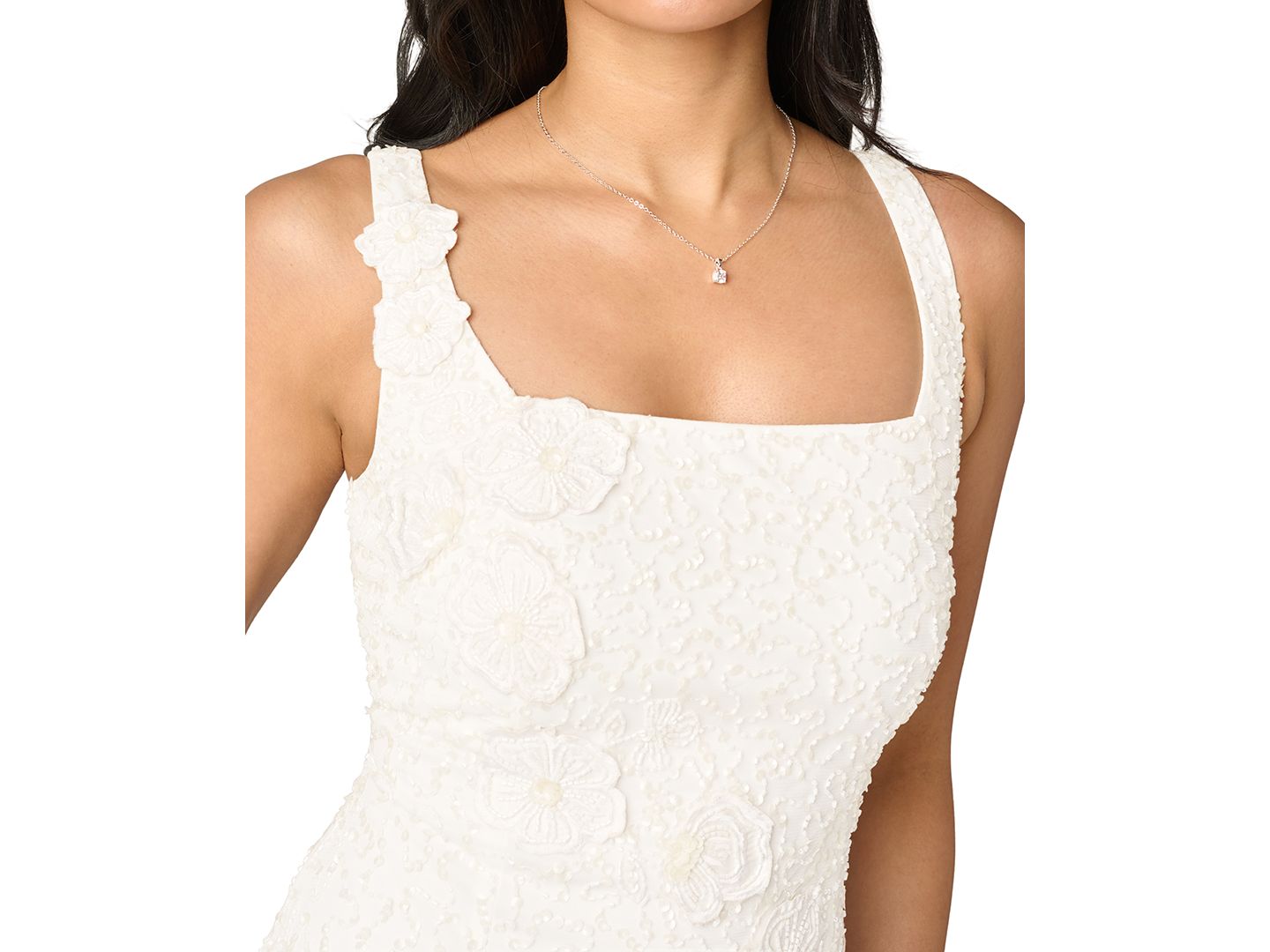 Женское платье Adrianna Papell Square Neck Bead Mesh Sheath, цвет: Слоновая кость — фото 4