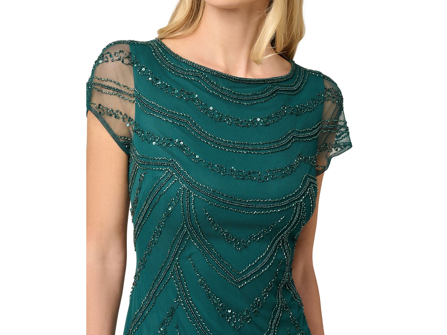 Женское платье Adrianna Papell Beaded Cap-Sleeve Sheath, цвет: Зелёный — фото 4
