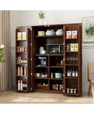 Freestanding Kitchen Pantry Cabinet with Doors and Shelves