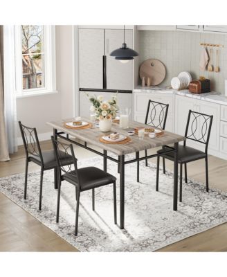 Space-Saving 5-Piece Dining Table Set for 4 Farmhouse Style Wood Table with Upholstered Chairs
