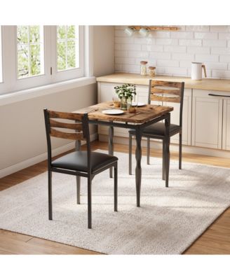 Dining Table Set of 3, Wooden Kitchen Table with Spiral Metal Legs and Cushioned Chairs