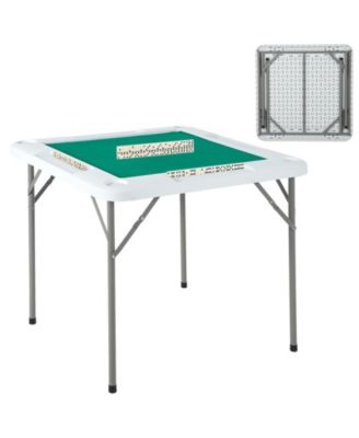 4 Player Folding Mahjong Table with Wear-Resistant Tabletop, Portable Square Card Desk and Chip Trays for Mahjong Poker Puzzles