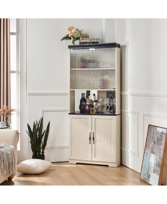 70.86" Tall 5-Tier Corner Storage Cabinet with Glass Doors and Mirrored Back