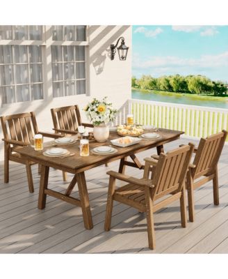 Outdoor Dining Table Set for 4, 5 Piece Patio HDPE Slatted Table and Chairs Set with Umbrella Hole, All Weather Durable Garden Dining Set