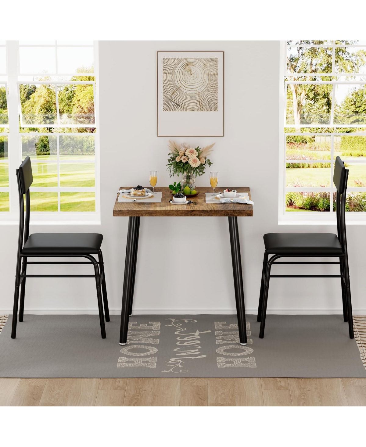 homfan 3 Piece Dining Table Set for 2 Space Saving Wood and Metal Table with 2 Upholstered Chairs Perfect for Apartments and Breakfast Nooks