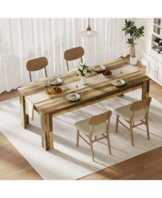 71" Rustic Farmhouse Dining Table for 6-8, Thick Wood Top and Triangular Legs