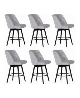 Set of 6 Upholstered Swivel Counter Stools with Backrest