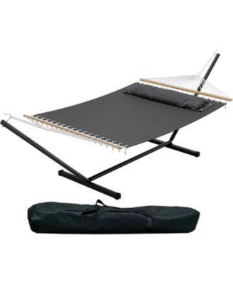 Double Hammock with Stand for 2 Person, Heavy Duty 475 Pounds Capacity Outdoor Freestanding Hammock Bed with Steel Frame