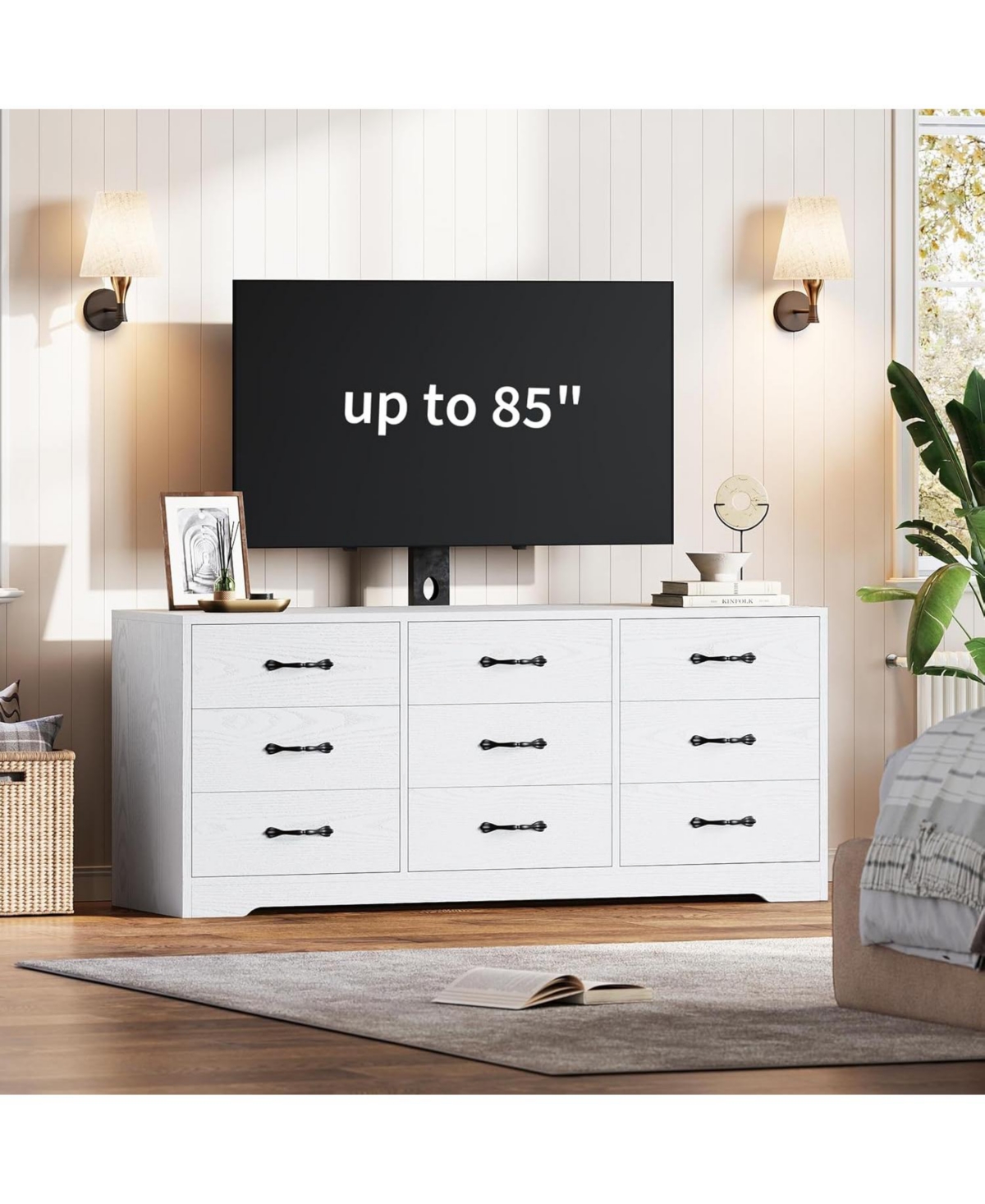 gaomon Modern Tv Stand with Mount, 55 Inch Entertainment Center with 9 Drawers, Adjustable Height Media Console for TVs Up to 85 Inch