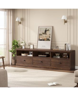 70inch TV Stand for TVs up to 80", Mid Century Modern Entertainment Center with Storage Drawer and Open Shelves