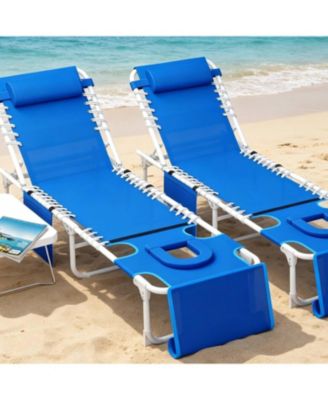 2 Piece 3-in-1 Outdoor Patio Bench Lounge Chair with Face Hole for Garden, Pool, Beach