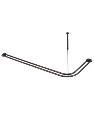 Aluminum Double L Shaped Shower Rod 72" L,  with Shower Hooks and Ceiling Support