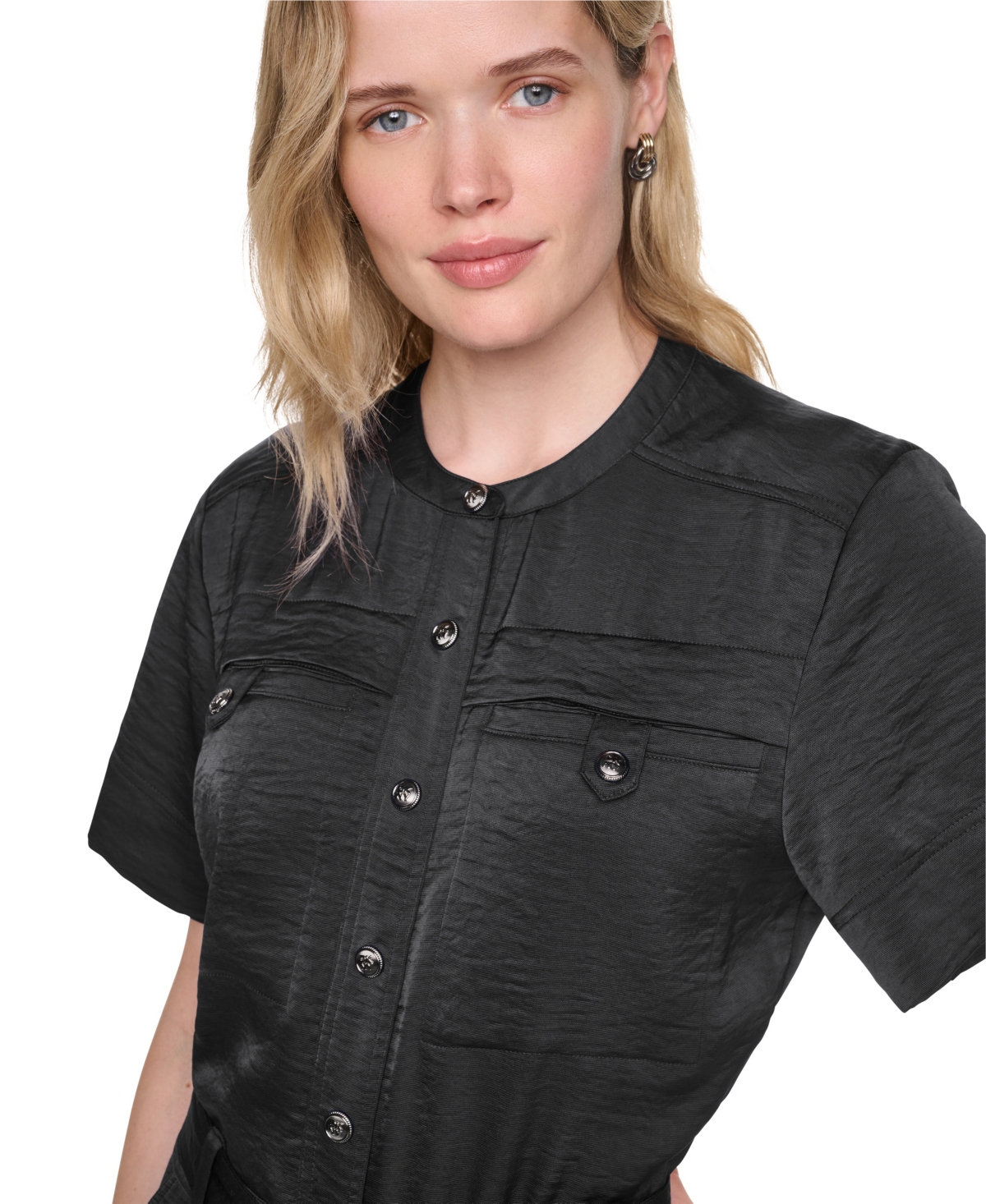 Dkny Women's Collared Short-Sleeve Button-Front Jumpsuit