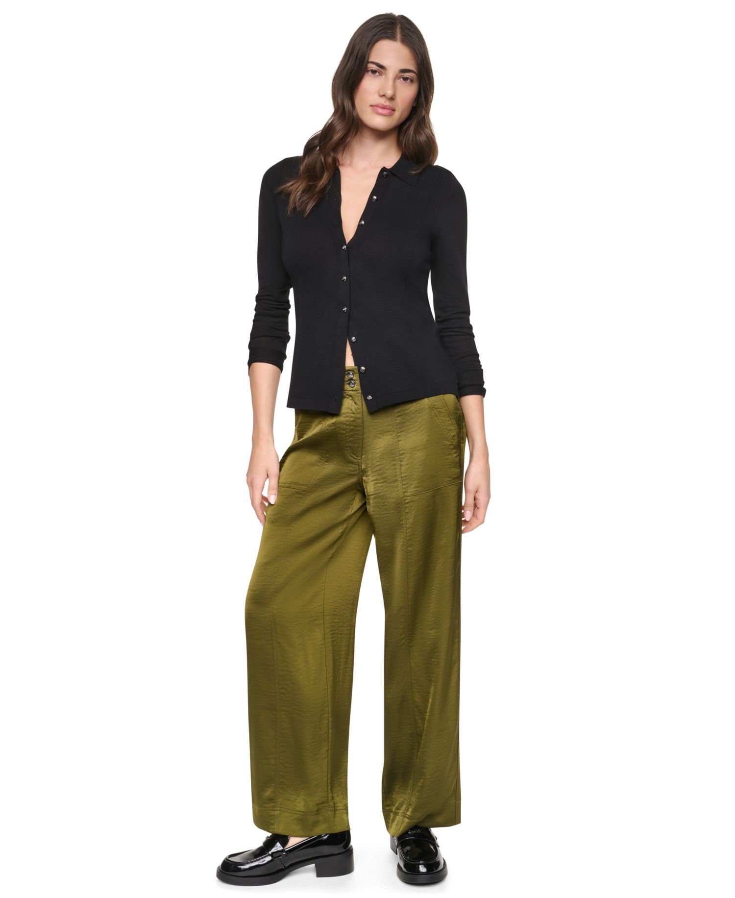 Women's Wide-Leg Double-Button Front Glazed Pants