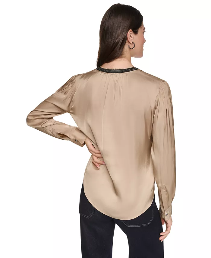 Women's V-Neck Satin Long-Sleeve Top - thumbnail 5