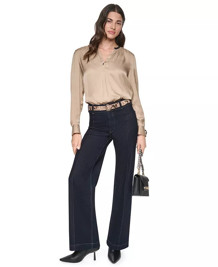 Women's V-Neck Satin Long-Sleeve Top - thumbnail 7