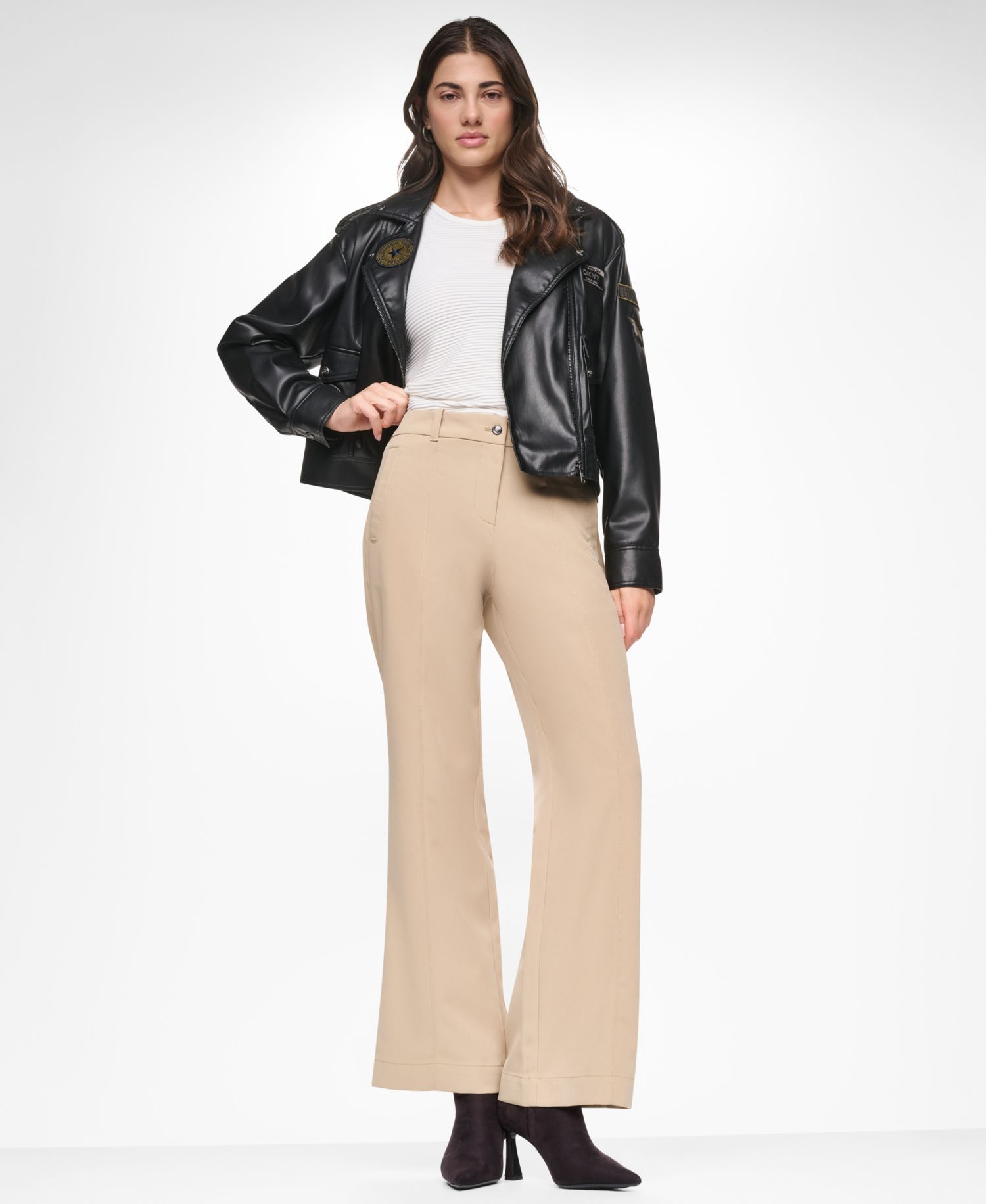 Women's Faux Leather Collared Zip-Front Jacket