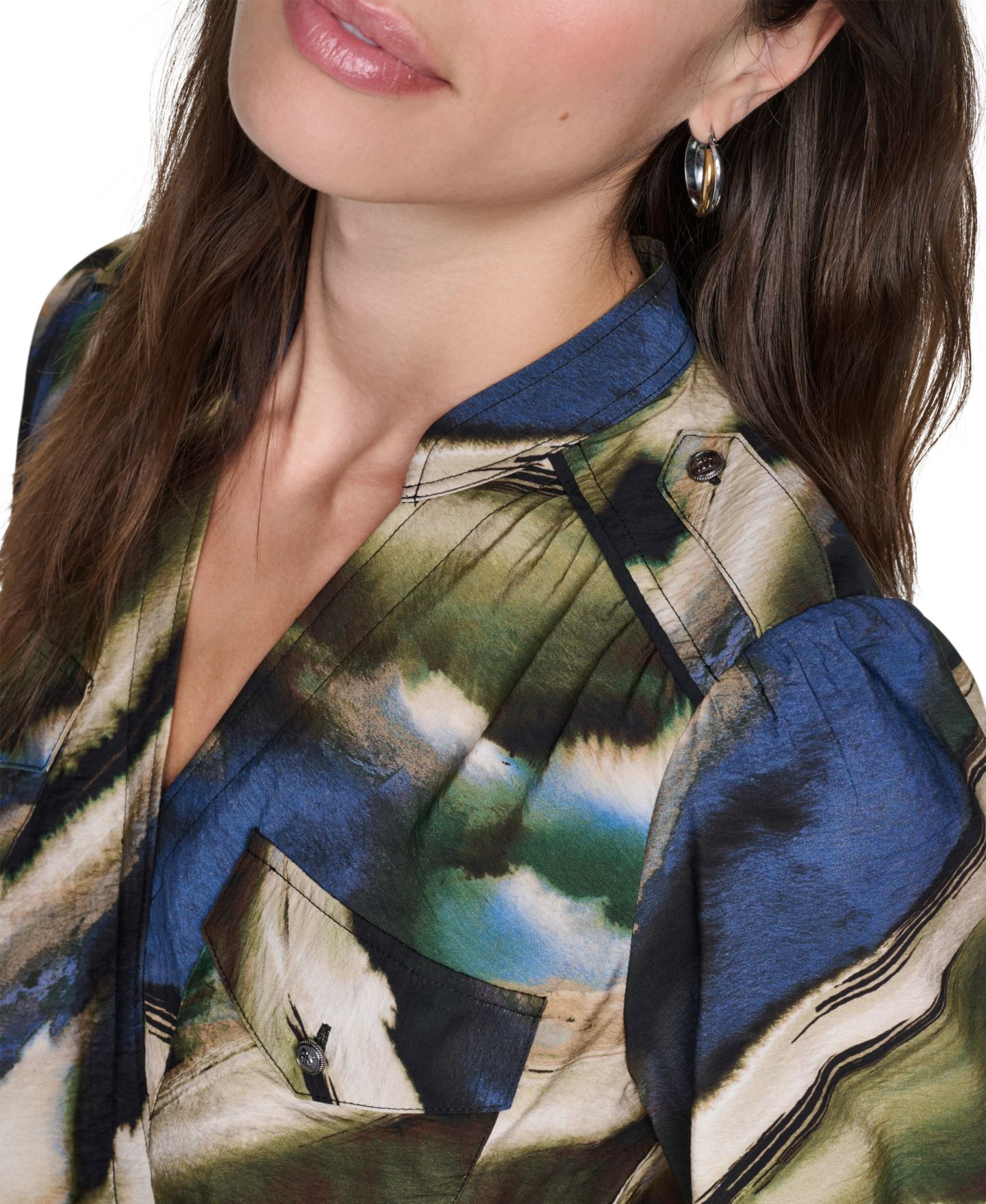 Женская блузка DKNY Printed Surplice V-Neck Long-Sleeve Voile Blouse, цвет: Brushed Riverside — фото 8