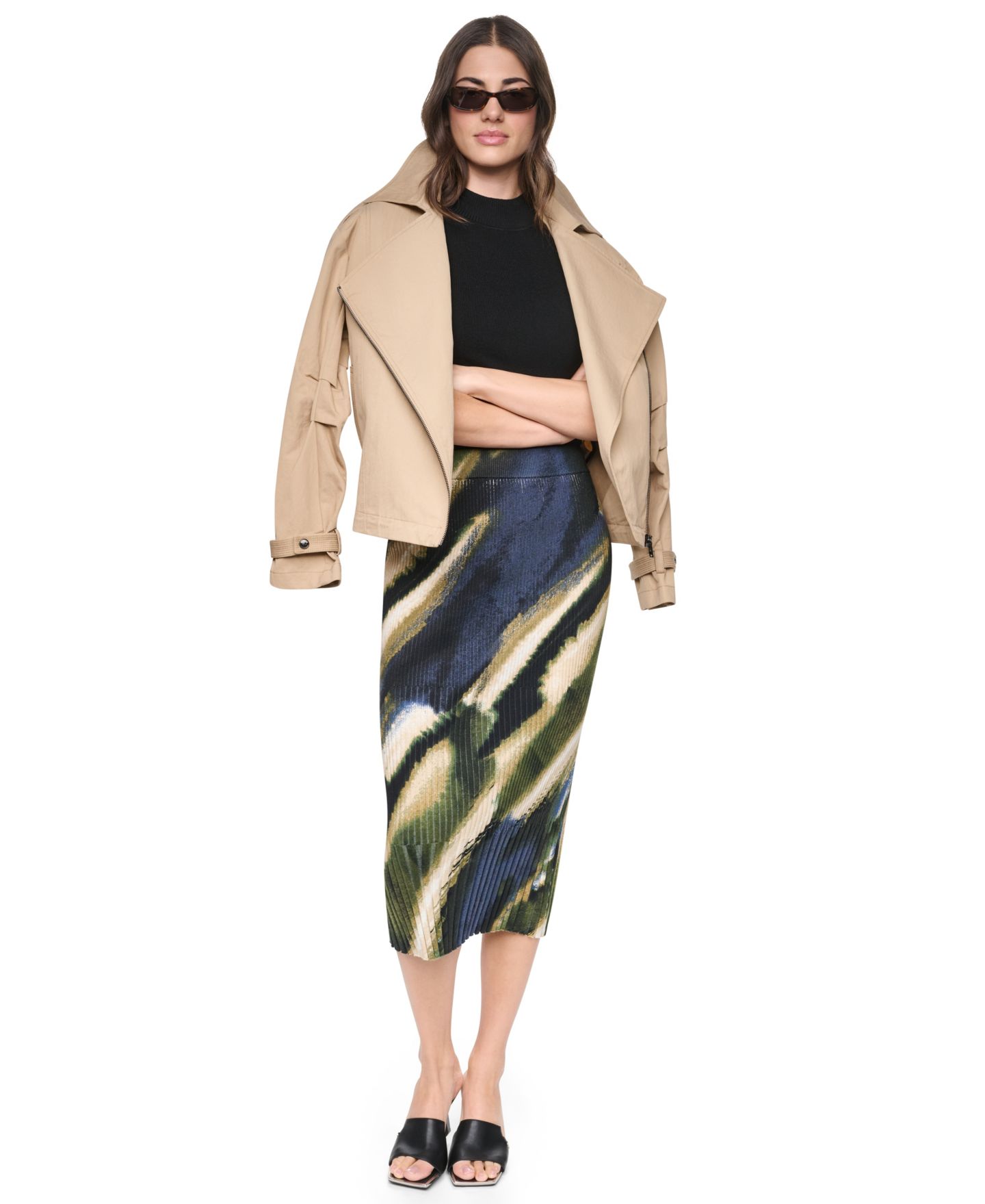 Женская юбка DKNY Printed Rib Knit Pencil Midi, цвет: Brushed Riverside — фото 3