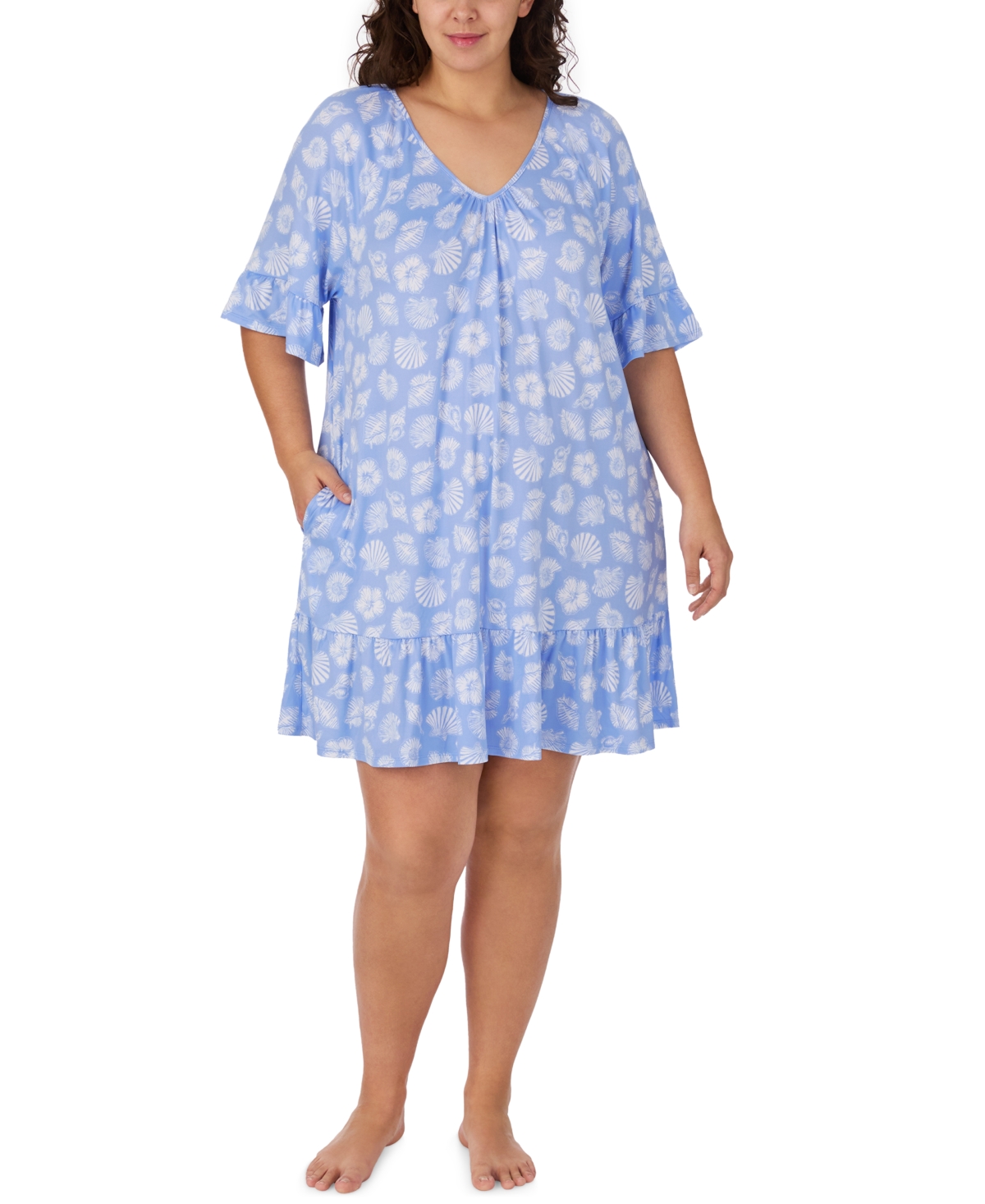 Ellen Tracy Plus Size V-neck Flutter-sleeve Jersey Chemise In Blue