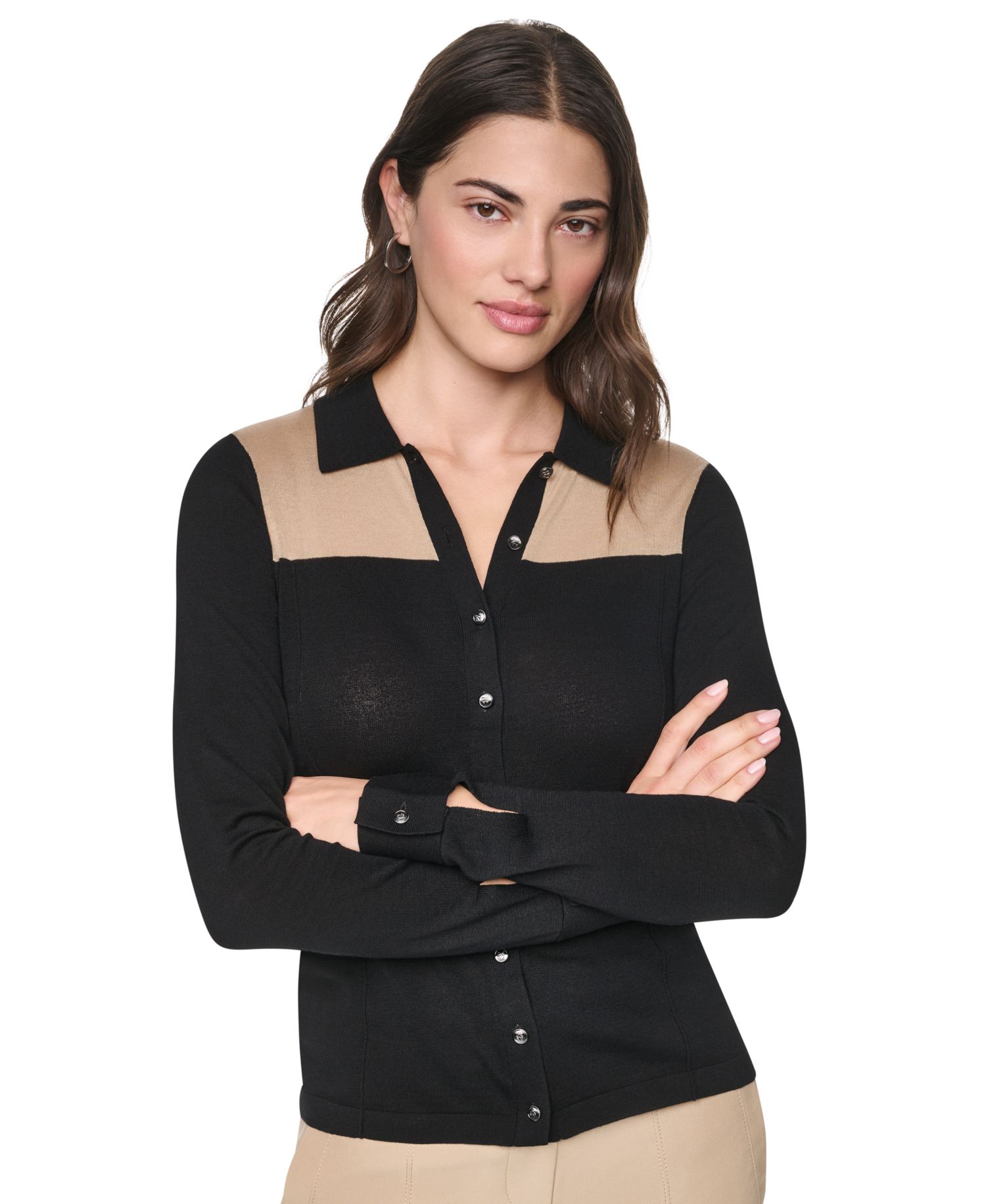 Women's Colorblock Collared Button-Up Ultralight Top