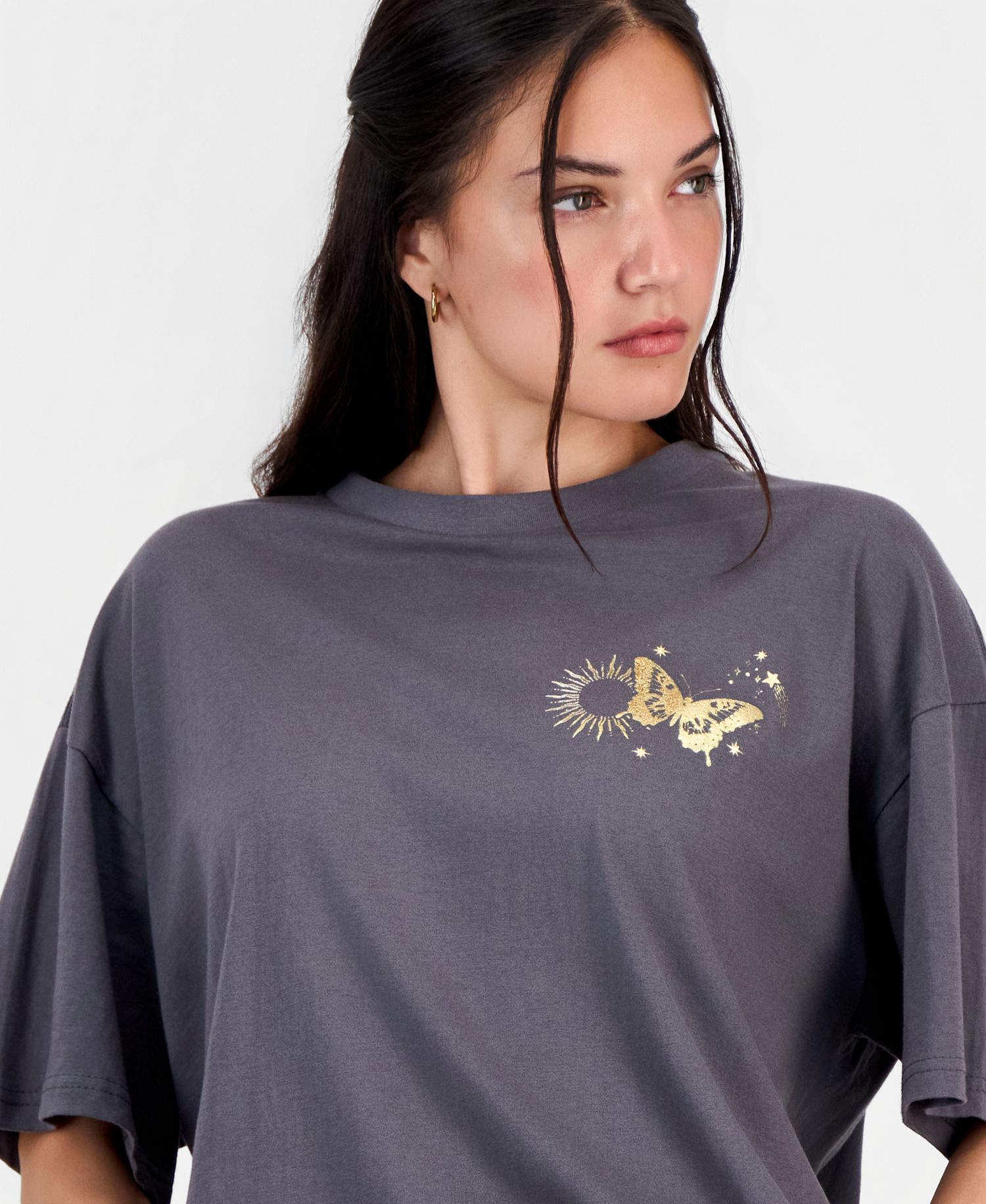 Juniors' Cotton Butterfly Graphic T-Shirt