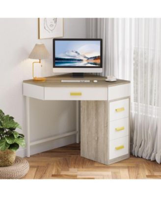 Corner Desk,Triangle Computer Desk,90-Degree Writing Desk PC Table Makeup Vanity Desk with Storage for Home Office,Living Room