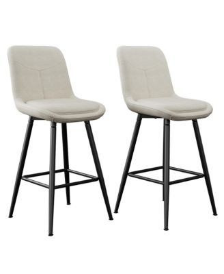 Upholstered Bar Stools Set of 2, Counter Height Chenille Fabric Barstool with Footrest, Backrest and Metal Legs, Modern Bar Chairs for Kitchen