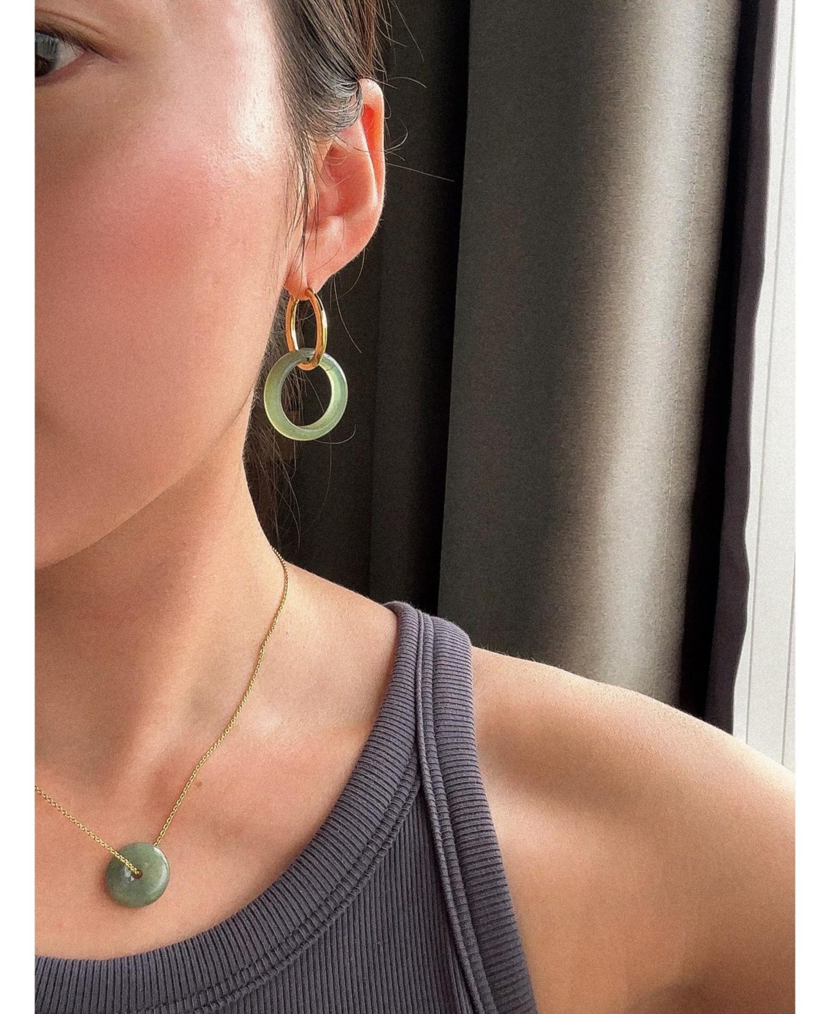 Amelie skinny — Green jade stone hoop earrings