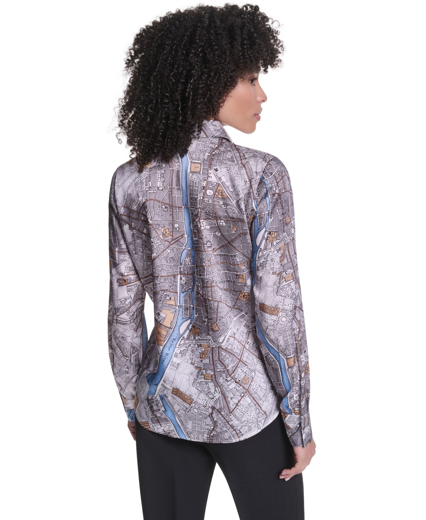 Женская блузка KARL LAGERFELD PARIS Long-Sleeve Button-Front Blouse, цвет: Мягкий белый разноцветный — фото 6