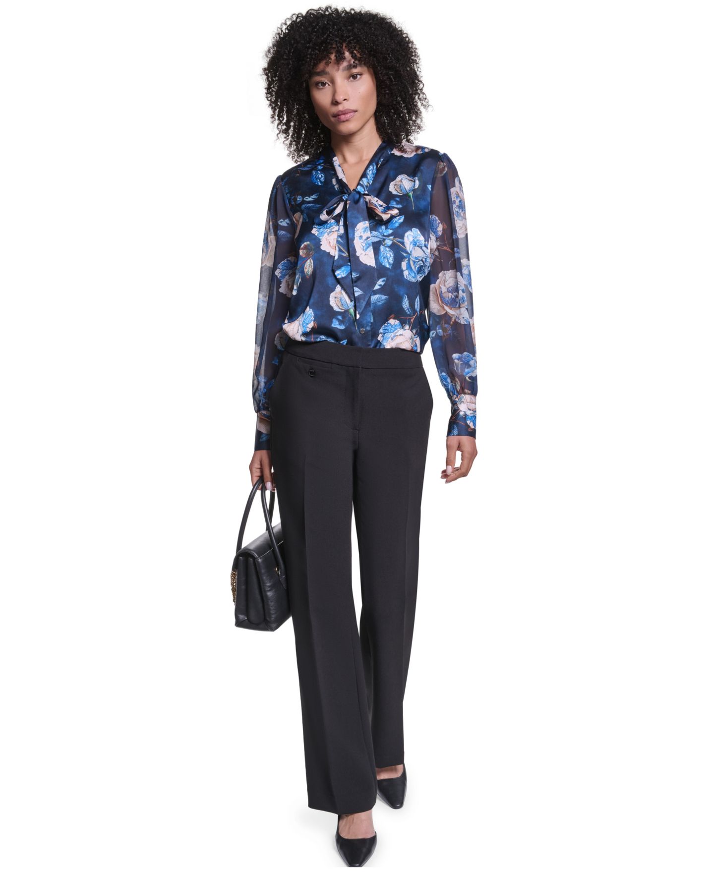 Женская блузка KARL LAGERFELD PARIS Long-Sleeve Blouse, цвет: Стальной синий разноцветный — фото 2