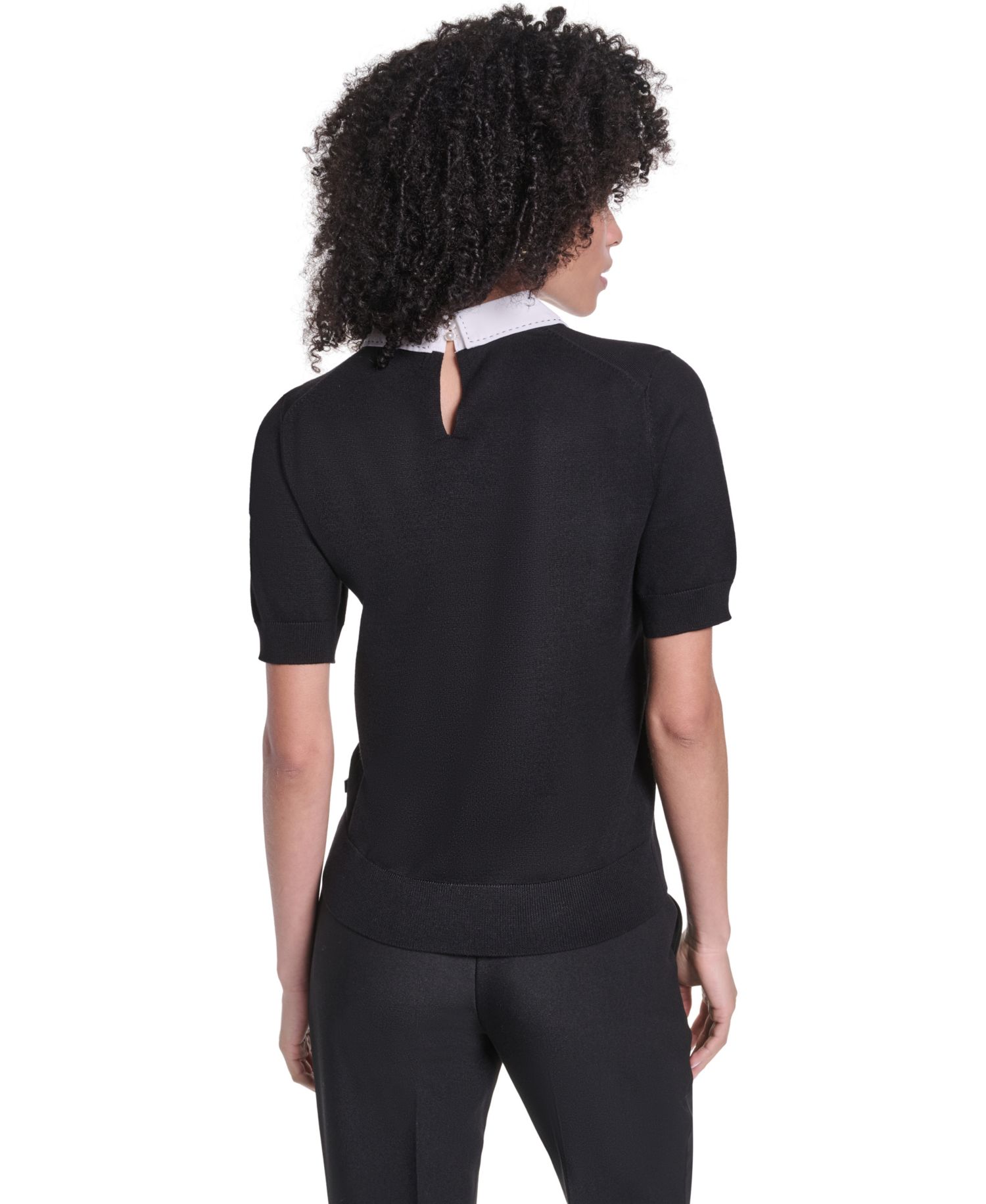 Women's Short-Sleeve Collared Keyhole Sweater