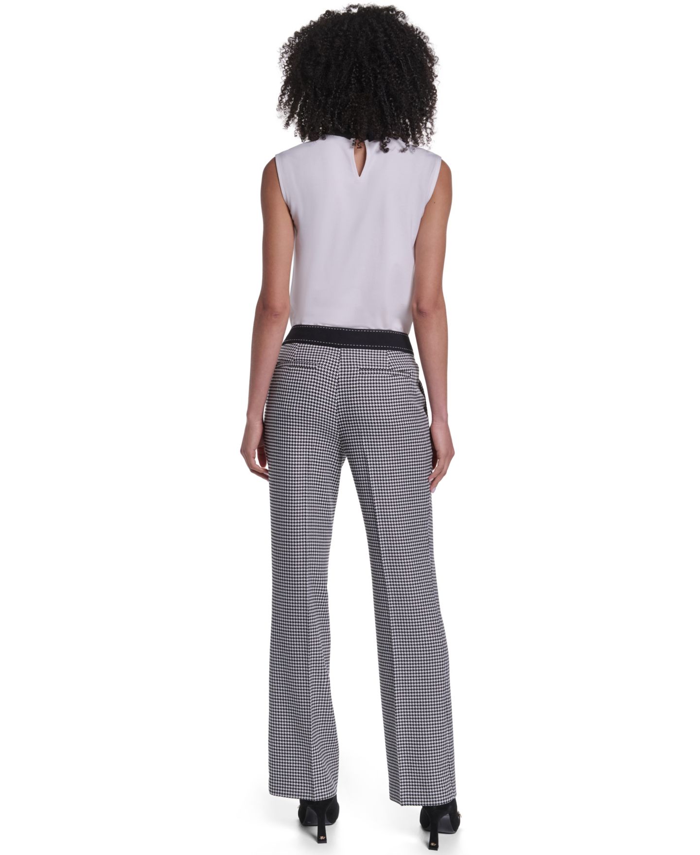Женские брюки KARL LAGERFELD PARIS Mid-Rise Flare, цвет: Чёрный / Мягкий белый — фото 7