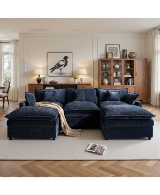 108" U-Shaped Modular Sectional Sofa with 2 Ottoman, Comfy Chenille Cloud Couch Deep Seat Sofa Bed with 5 Pillows for Living Room, 5-Seater