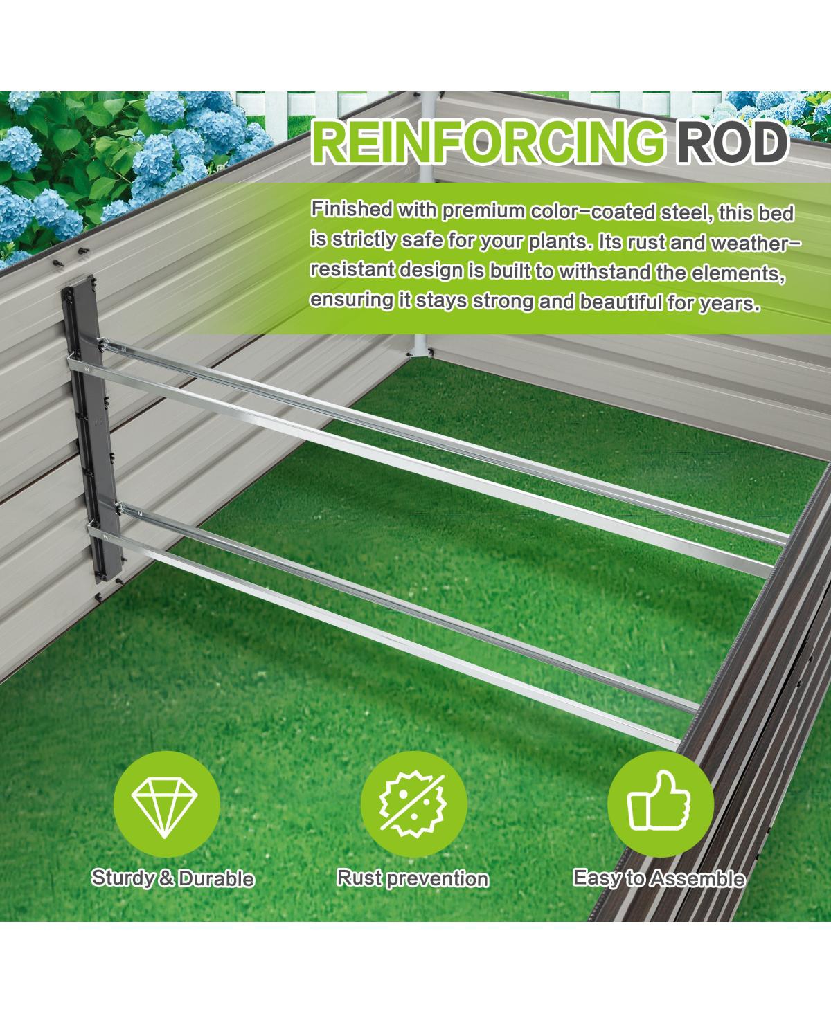 Streamdale Furniture 2-Pack 74.6" Metal Raised Garden Bed Kit with Reinforcing Rods