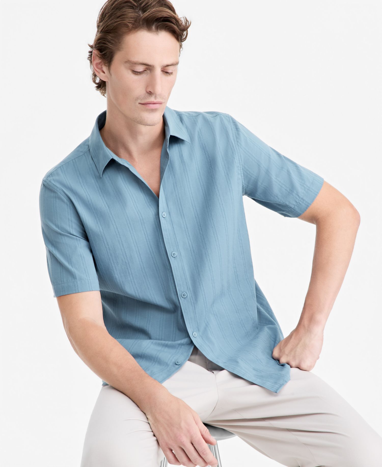 Men's Textured Striped Resort Shirt, Macy's Exclusive