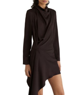 REISS Women's Bethany Long-Sleeve Cowl Neck Asymmetric Hem Mini Dress