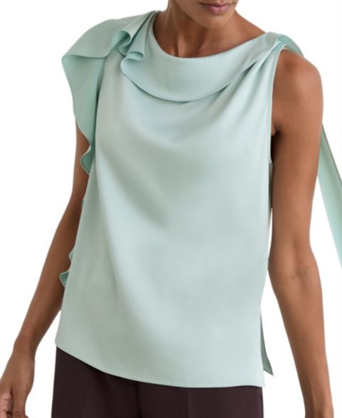 Женский топ REISS Hanna Cowl Neck Satin Sleeveless, цвет: Аквамариновый синий